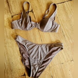 No Boundaries Metallic Brown Bikini Top and Bottom